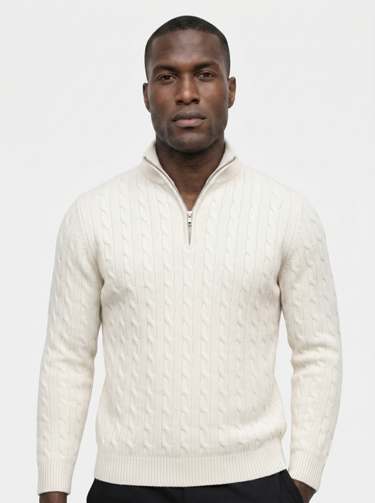 Premium Cable-Knit Zip Neck Sweater - Cross & Crown