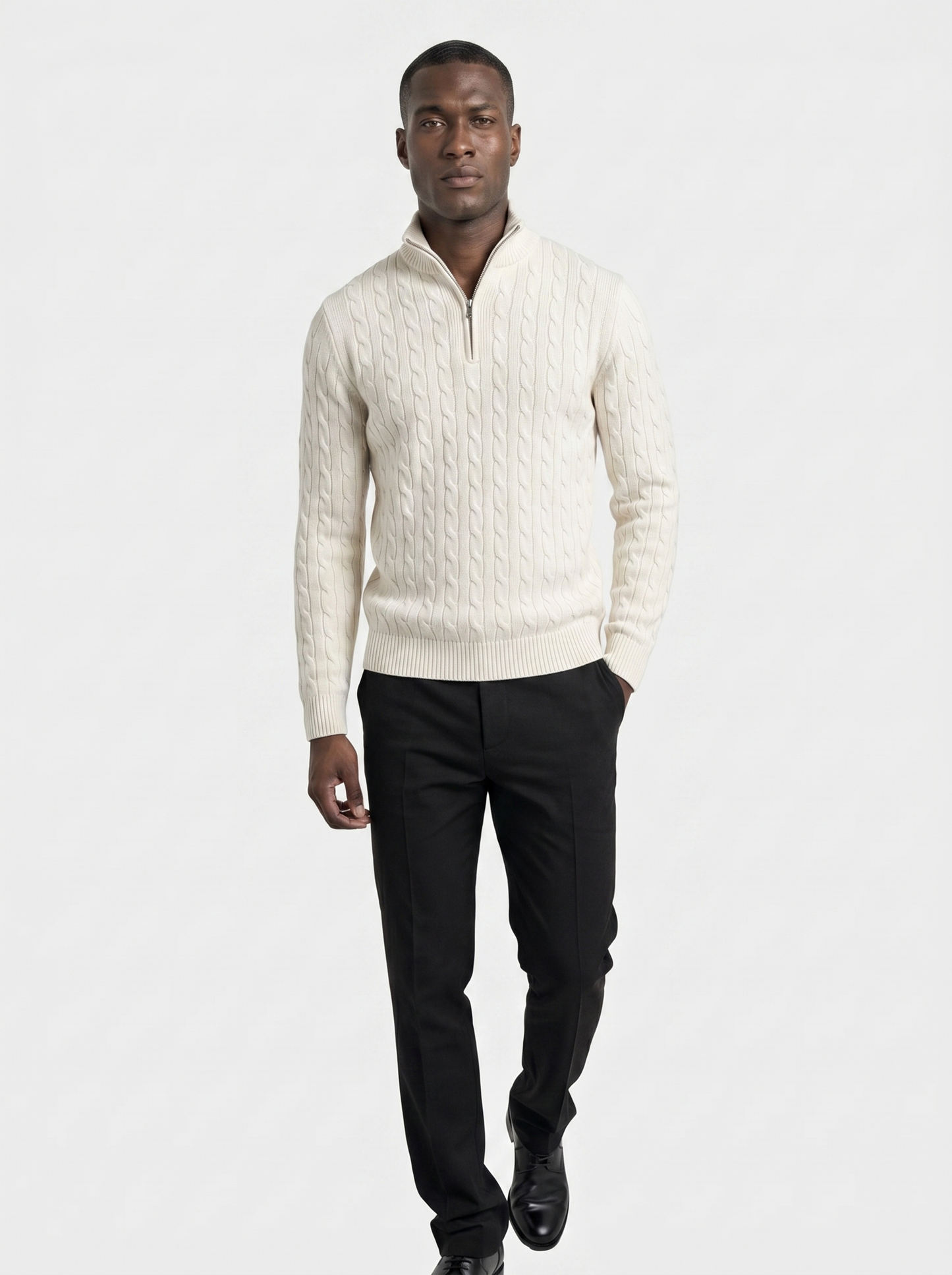 Premium Cable-Knit Zip Neck Sweater - Cross & Crown