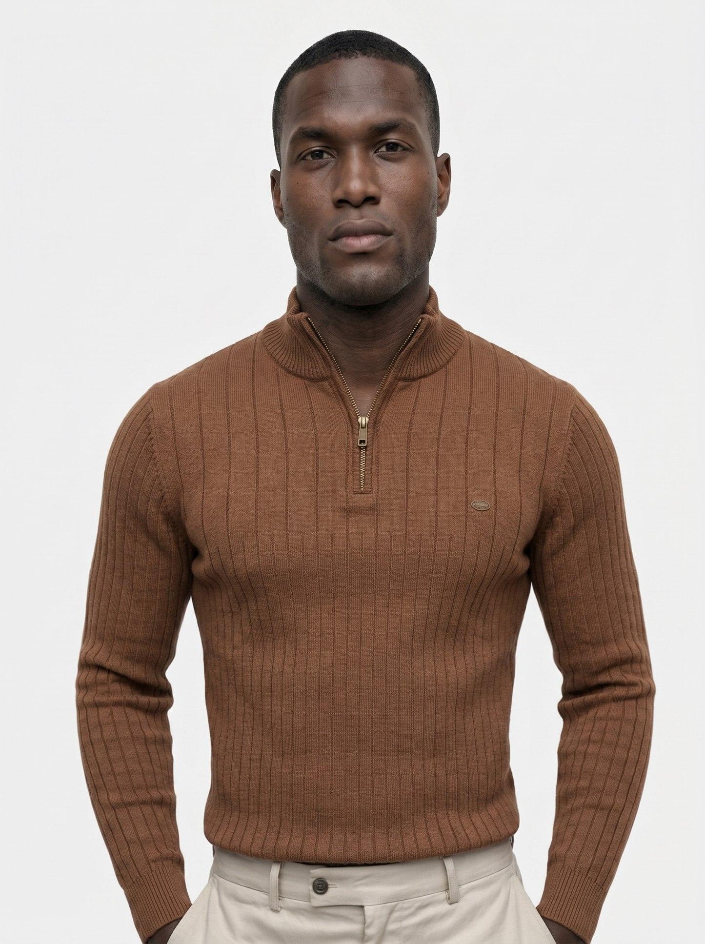Cotton Knit Vertical Stripes Quarter-Zip Sweater - Cross & Crown