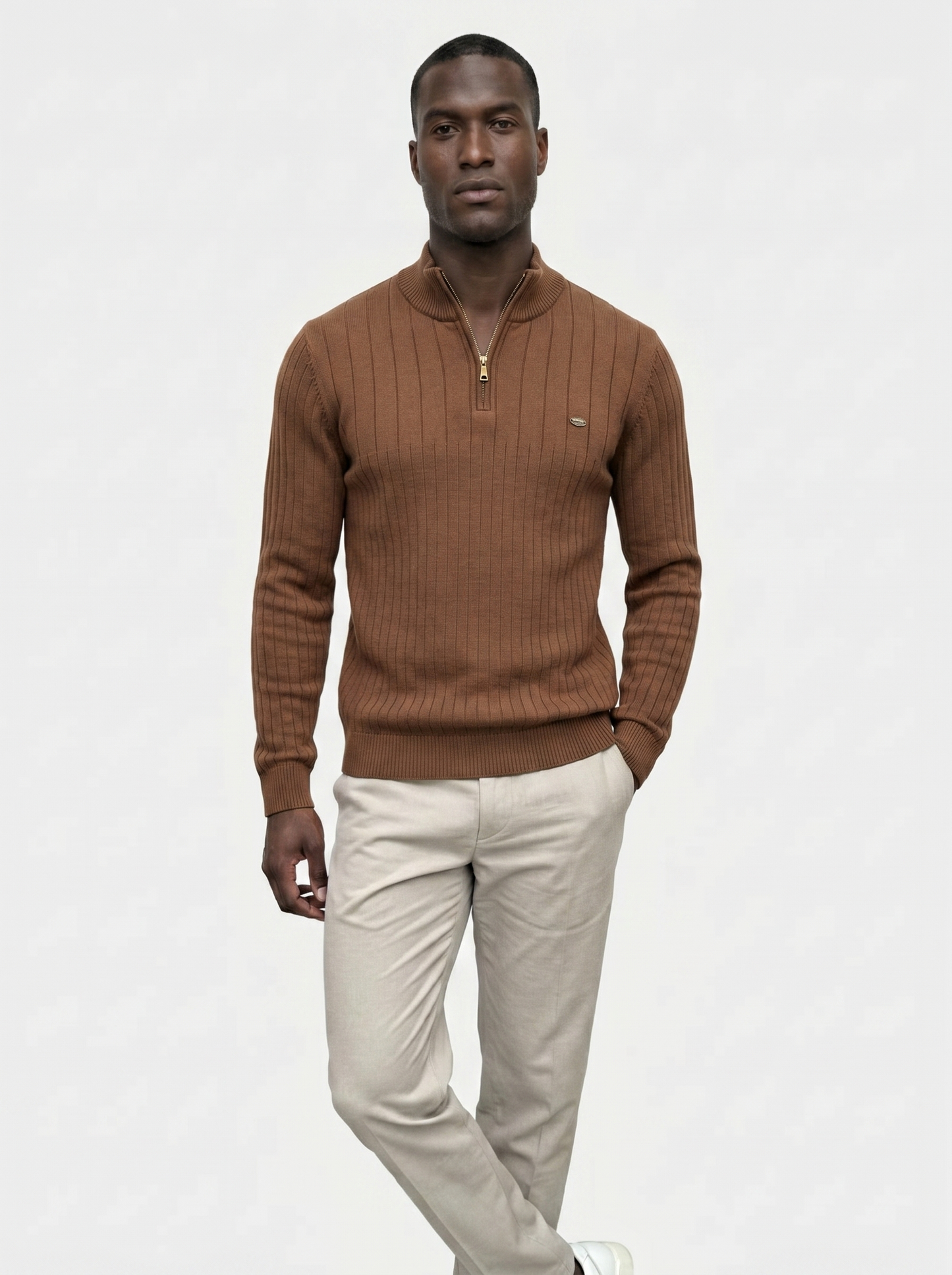 Cotton Knit Vertical Stripes Quarter-Zip Sweater - Cross & Crown
