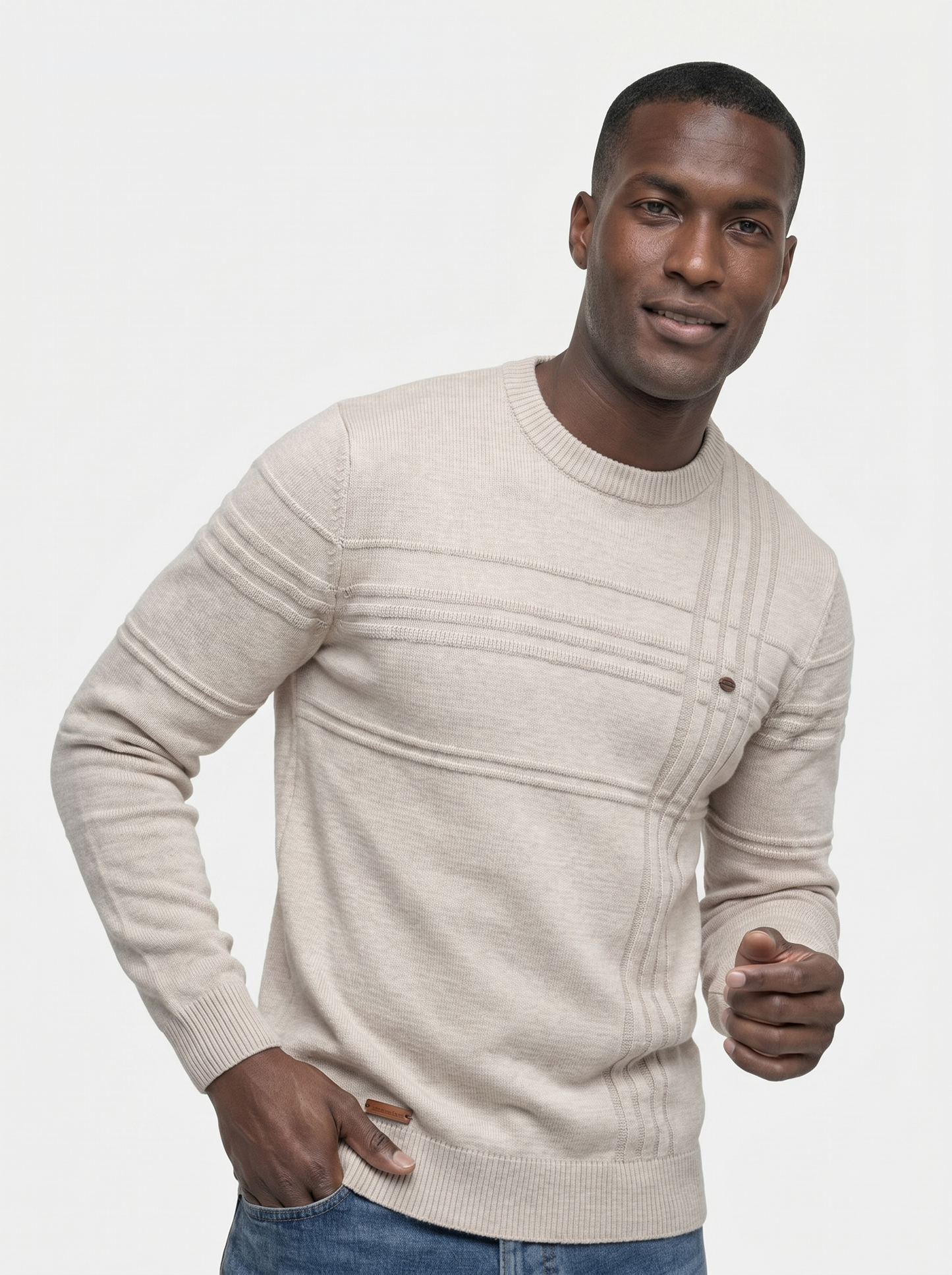 Cotton Knitted Stripped Crew Neck Pullover Sweater - Cross & Crown