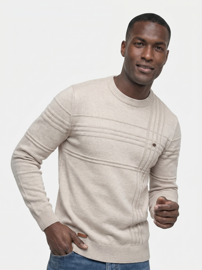 Cotton Knitted Stripped Crew Neck Pullover Sweater - Cross & Crown
