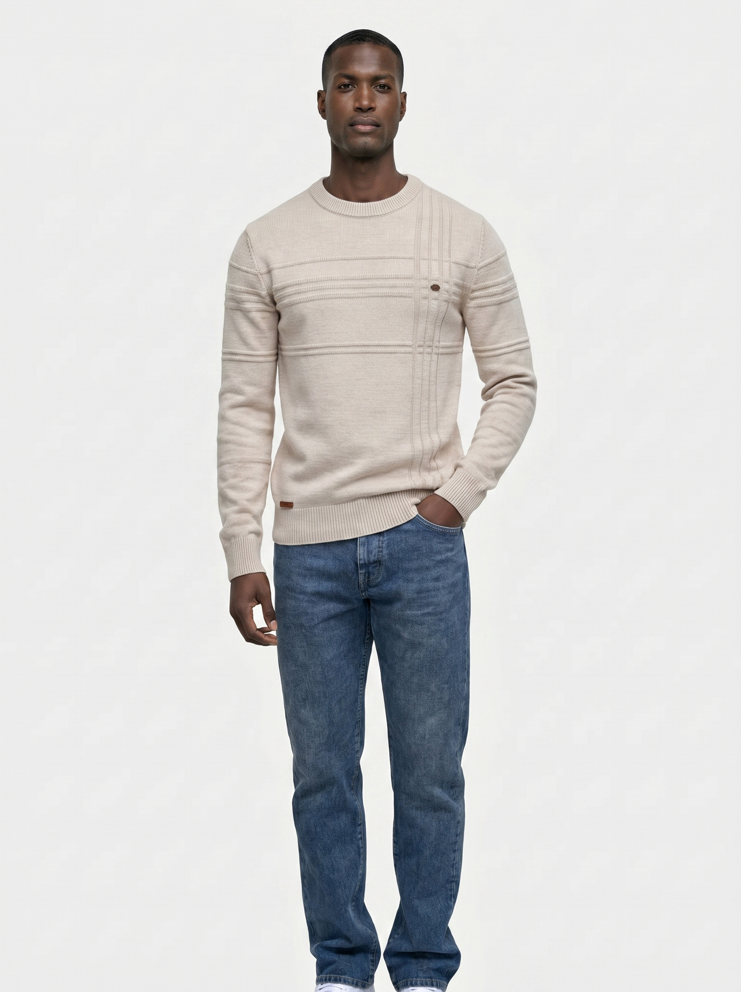 Cotton Knitted Stripped Crew Neck Pullover Sweater - Cross & Crown