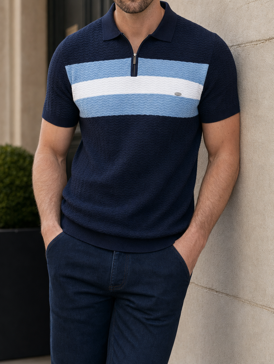 Classic Fit Quarter Zip Business Casual Short Sleeves Polo - Cross & Crown