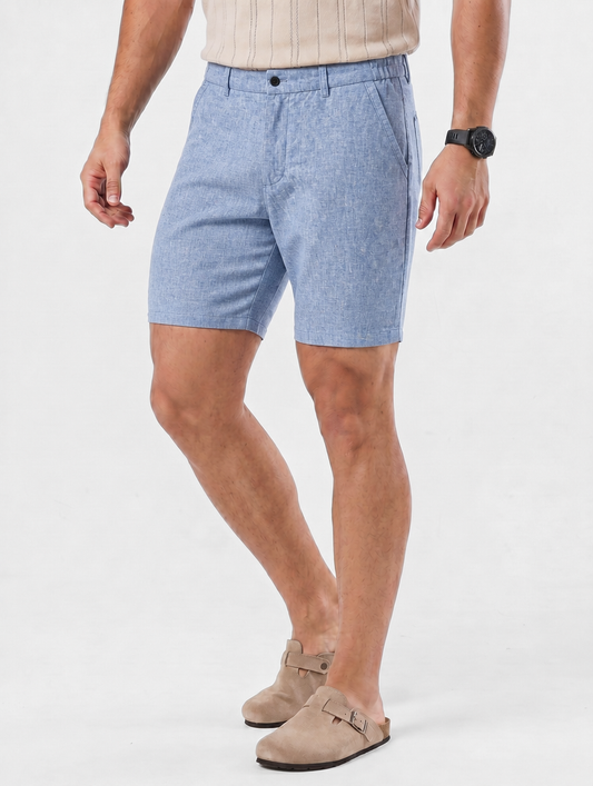 Bleu Horizon Linen Shorts - Cross & Crown