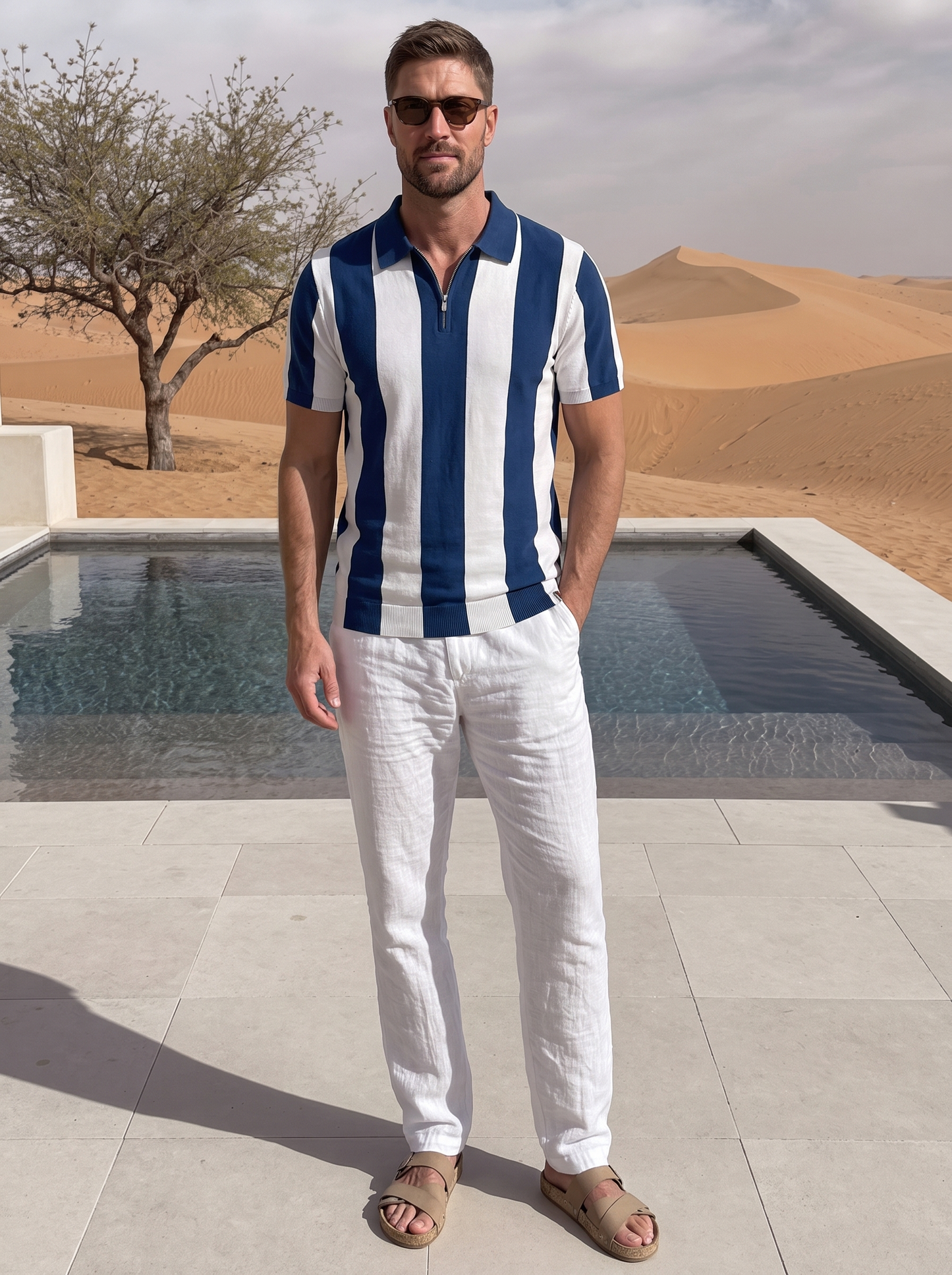 Navy Stripe Polo - Cross & Crown