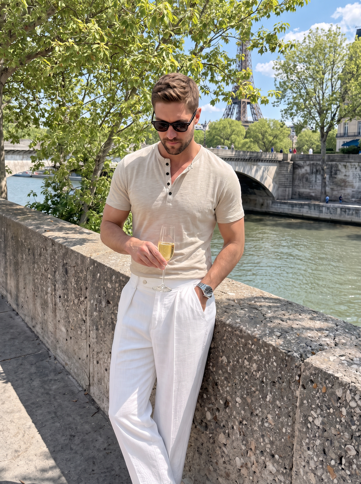Essential Casual Henley Neck T-Shirt - Cross & Crown