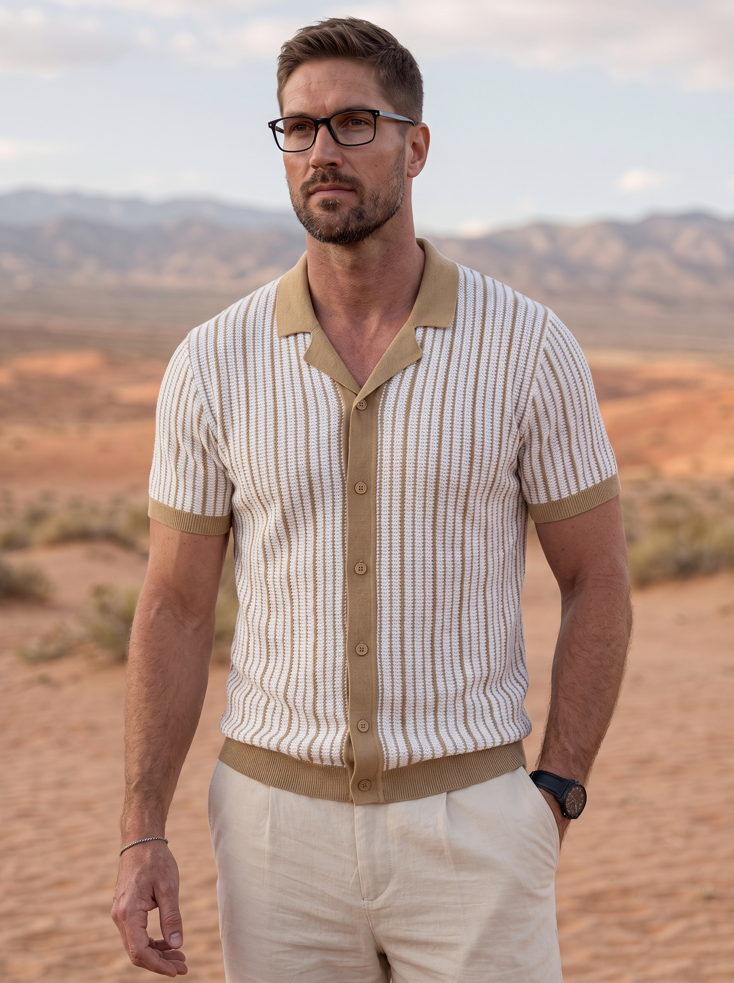 Striped Knit Polo Shirt - Cross & Crown