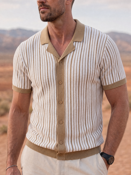 Striped Knit Polo Shirt - Cross & Crown