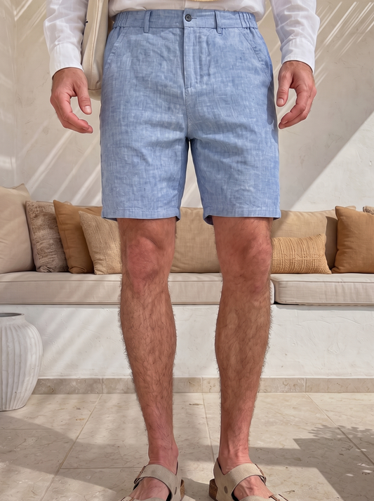 Bleu Horizon Linen Shorts - Cross & Crown