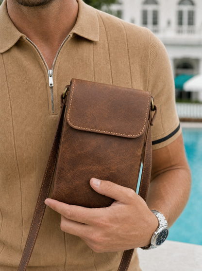 Men's Mini Leather Shoulder Bag - Cross & Crown