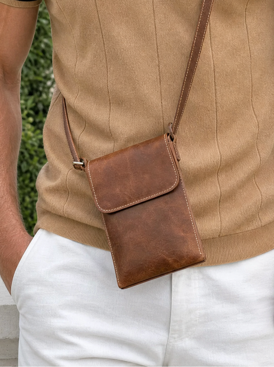 Men's Mini Leather Shoulder Bag - Cross & Crown