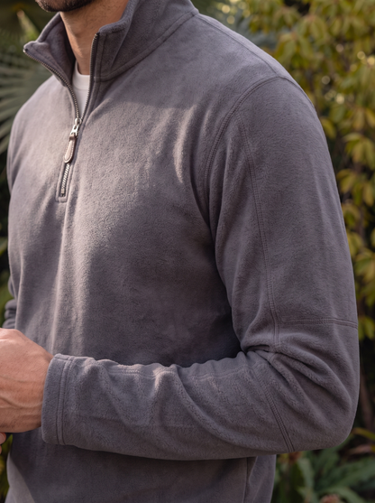 Close-up of the collar and zipper on the pullover