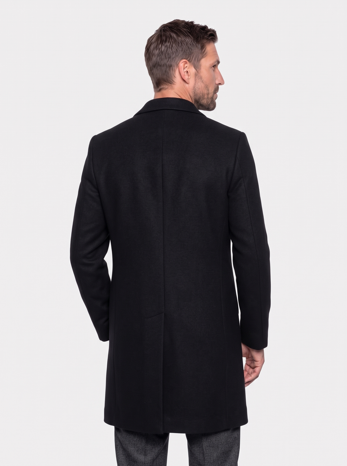 Mens Wool Blend Trench Coat - Cross & Crown - back