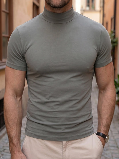 Solid Casual Turtle Neck T-Shirt - Cross & Crown