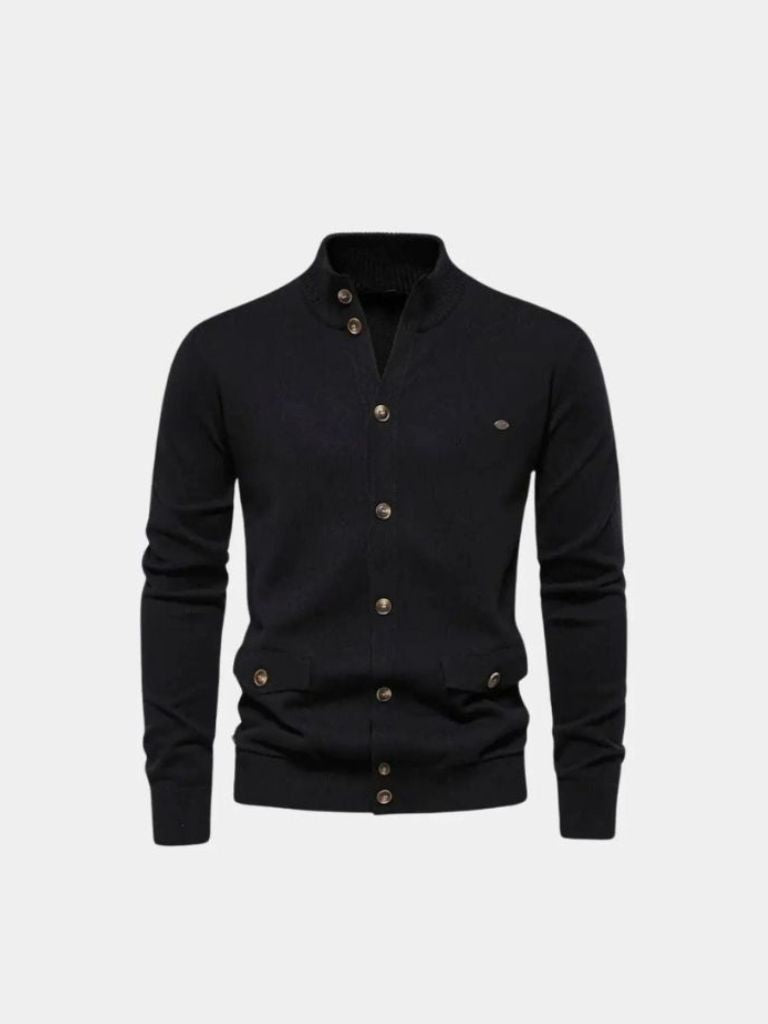 Knitted Stand Collar Cotton Cardigan - Cross & Crown - Cross & Crown