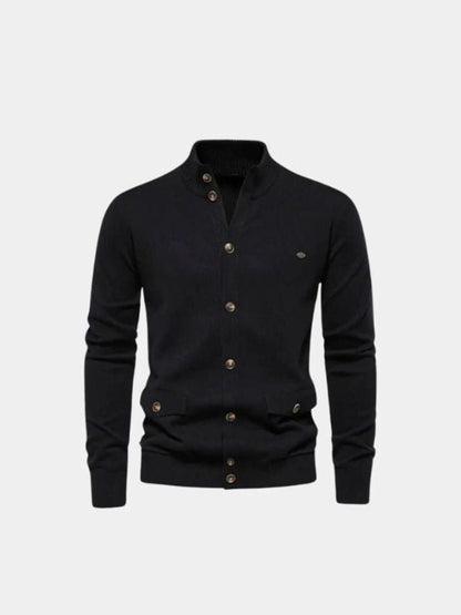 Knitted Stand Collar Cotton Cardigan - Cross & Crown - Cross & Crown