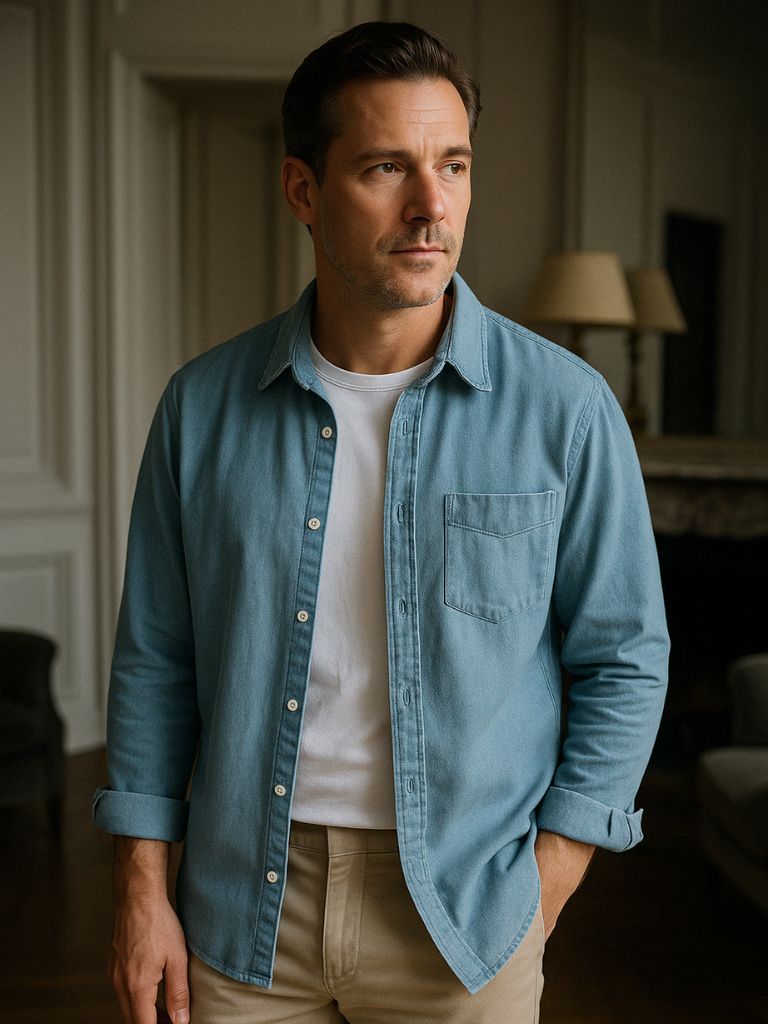 Linen Classic Blue Shirt - Cross & Crown - Cross & Crown