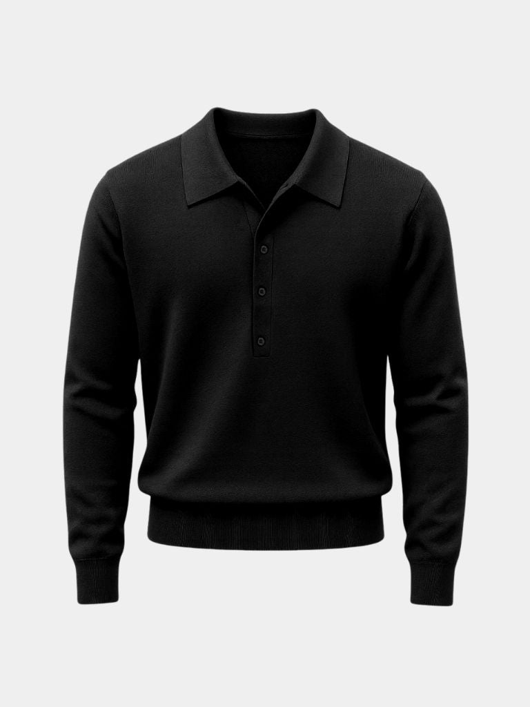 Notched Collar Knit Polo Pullover for Men | Cross & Crown