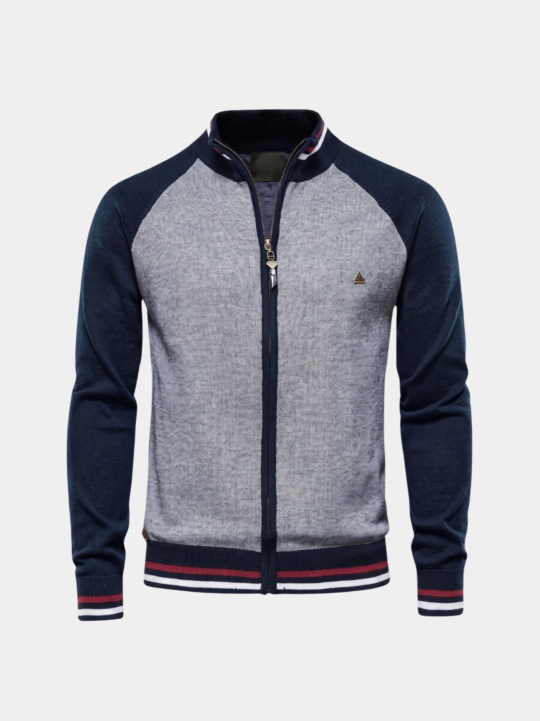 Cardigan a blocchi di colore con collo rialzato e cerniera - Cross & Crown