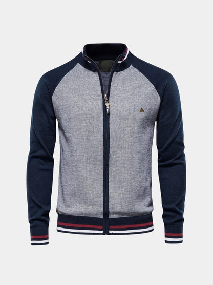 Cardigan a blocchi di colore con collo rialzato e cerniera - Cross & Crown