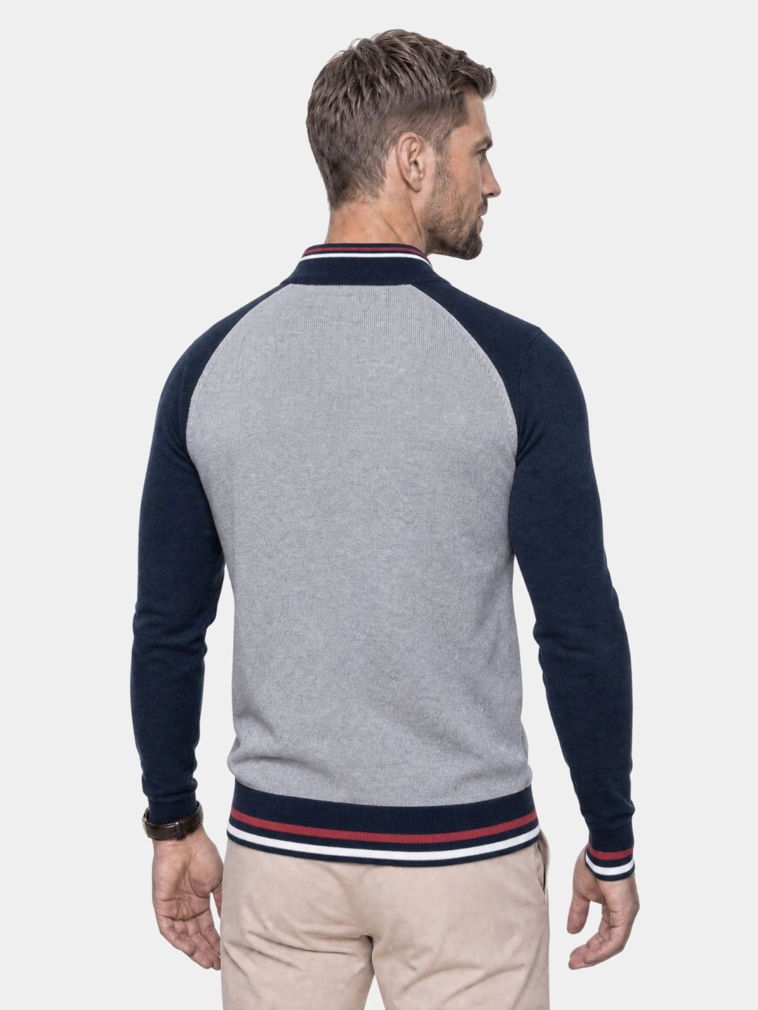 Cardigan a blocchi di colore con collo rialzato e cerniera - Cross & Crown