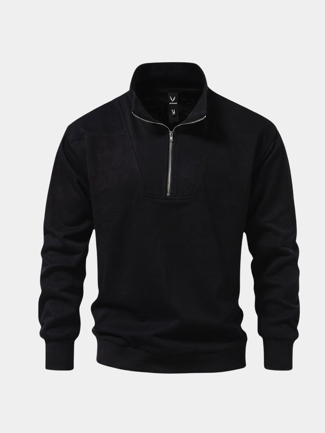 Zwarte sportieve sweater met revers en rits - Cross & Crown