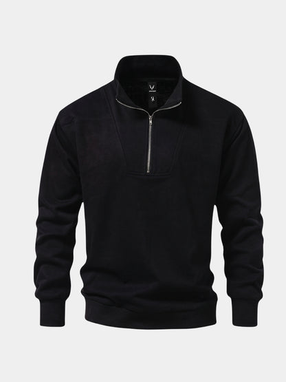 Zwarte sportieve sweater met revers en rits - Cross & Crown