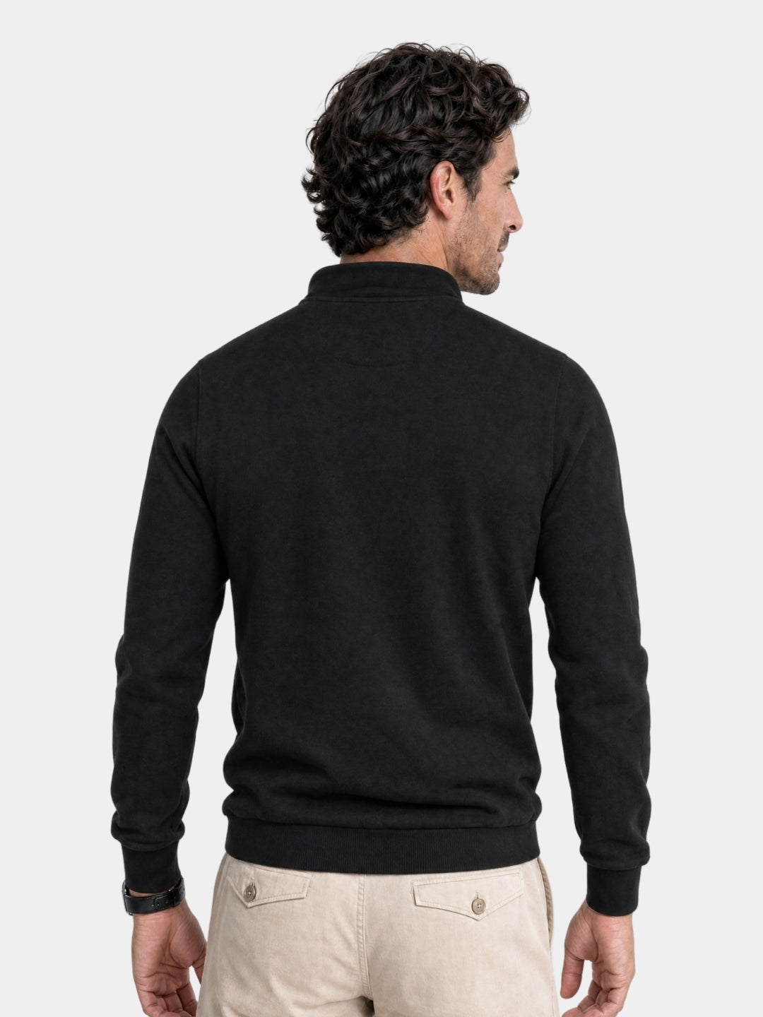 Zwarte sportieve sweater met revers en rits - Cross & Crown