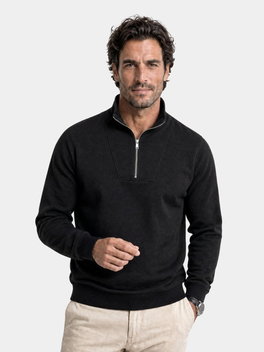 Schwarzes Sport-Sweatshirt mit Reißverschluss und Reverskragen – Cross & Crown