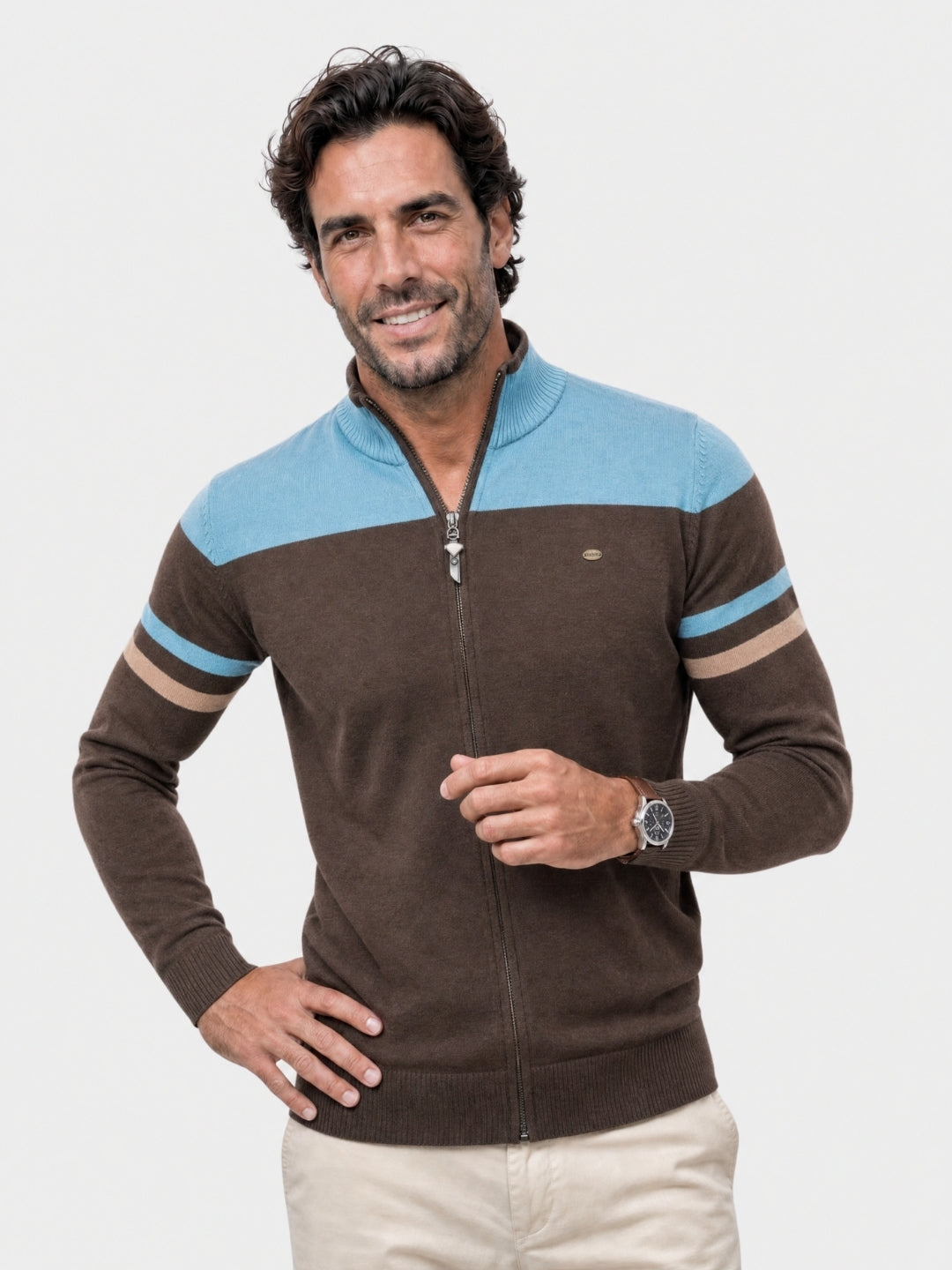 Gebreid vest met rits en opstaande kraag - Cross & Crown