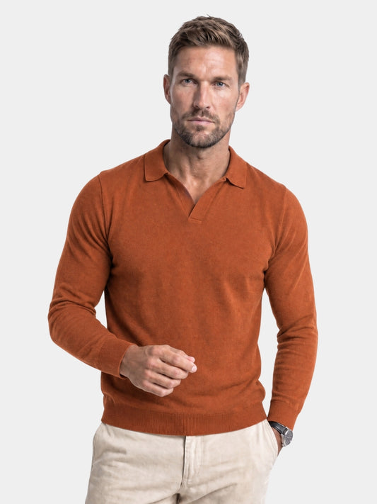 Pullover polo in maglia di lana 100% con scollo a V e colletto risvoltato - Cross & Crown