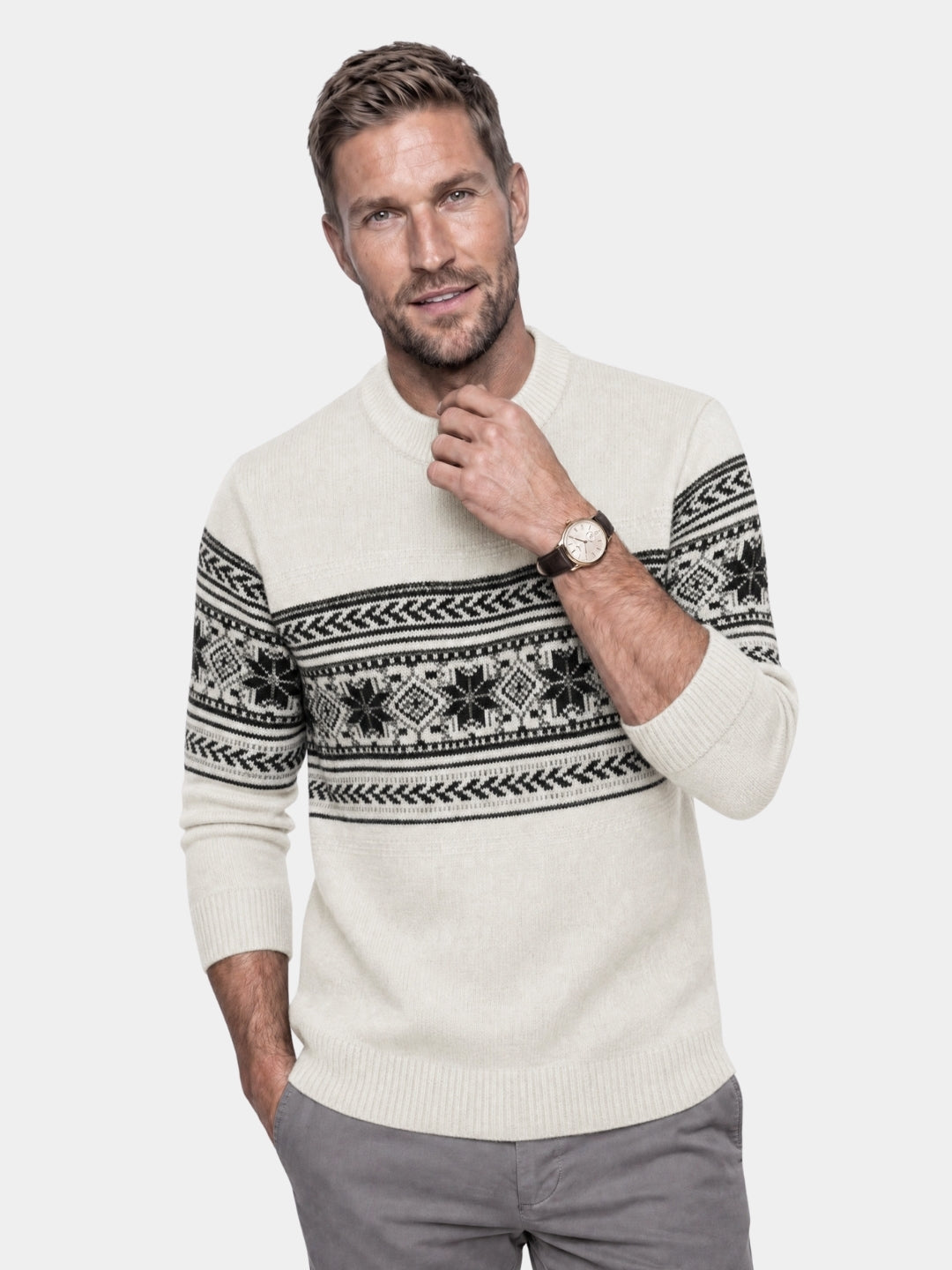 Pullover aus 100 % Wolle mit Fair-Isle-Muster – Cross & Crown