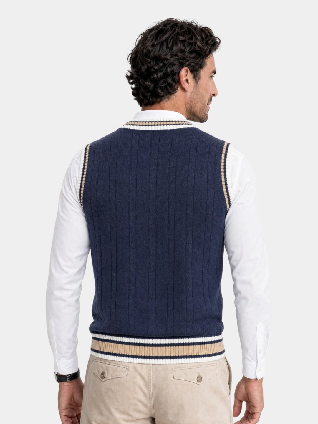Colete elegante de tricô com decote em V - Cross & Crown