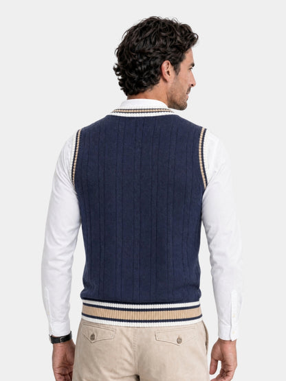 Colete elegante de tricô com decote em V - Cross & Crown