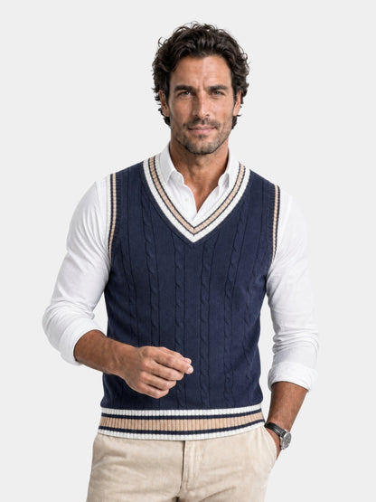 Colete elegante de tricô com decote em V - Cross & Crown