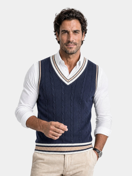 Colete elegante de tricô com decote em V - Cross & Crown