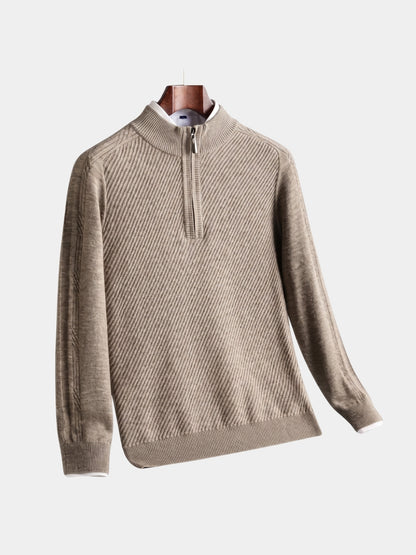 Wollpullover mit Streifen und Viertelreißverschluss – Cross & Crown