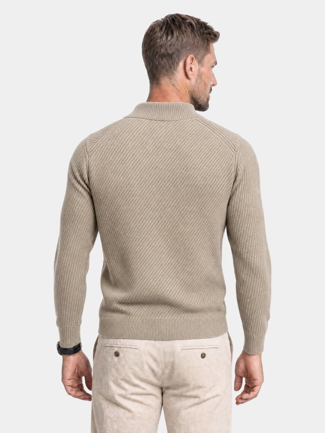 Wollpullover mit Streifen und Viertelreißverschluss – Cross & Crown