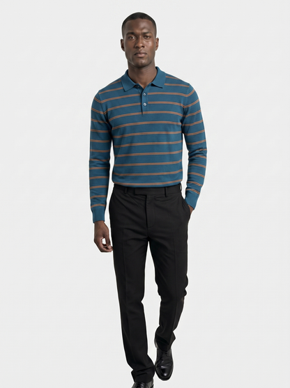 Navy Sunset Striped Polo - Cross & Crown