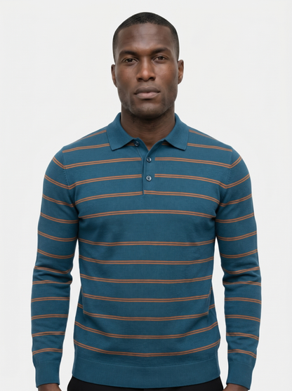 Navy Sunset Striped Polo - Cross & Crown