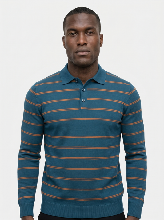 Navy Sunset Striped Polo - Cross & Crown