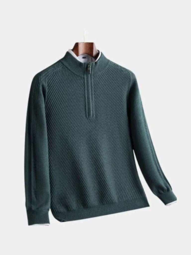 Stripe Quarter Zip Wool Sweater - Cross & Crown - Cross & Crown