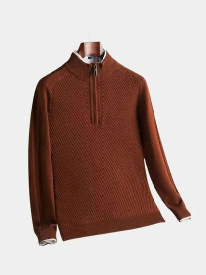 Stripe Quarter Zip Wool Sweater - Cross & Crown - Cross & Crown