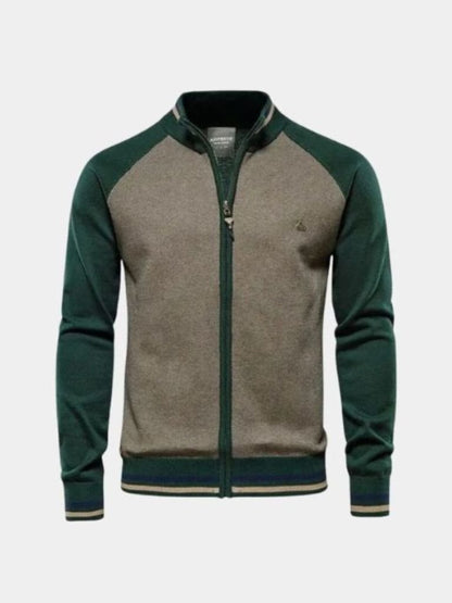 Zipper Color Block Standing Collar Cardigan Sweater - Cross & Crown - Cross & Crown