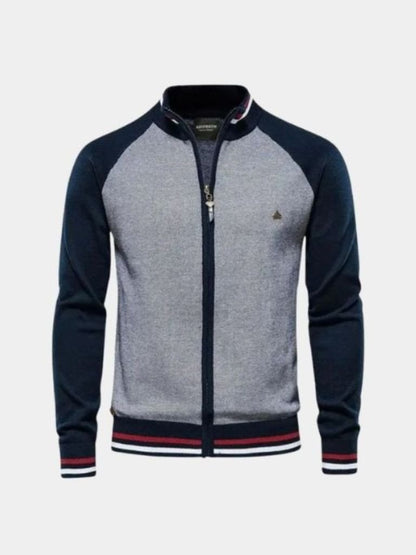 Zipper Color Block Standing Collar Cardigan Sweater - Cross & Crown - Cross & Crown