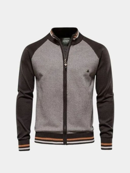 Zipper Color Block Standing Collar Cardigan Sweater - Cross & Crown - Cross & Crown